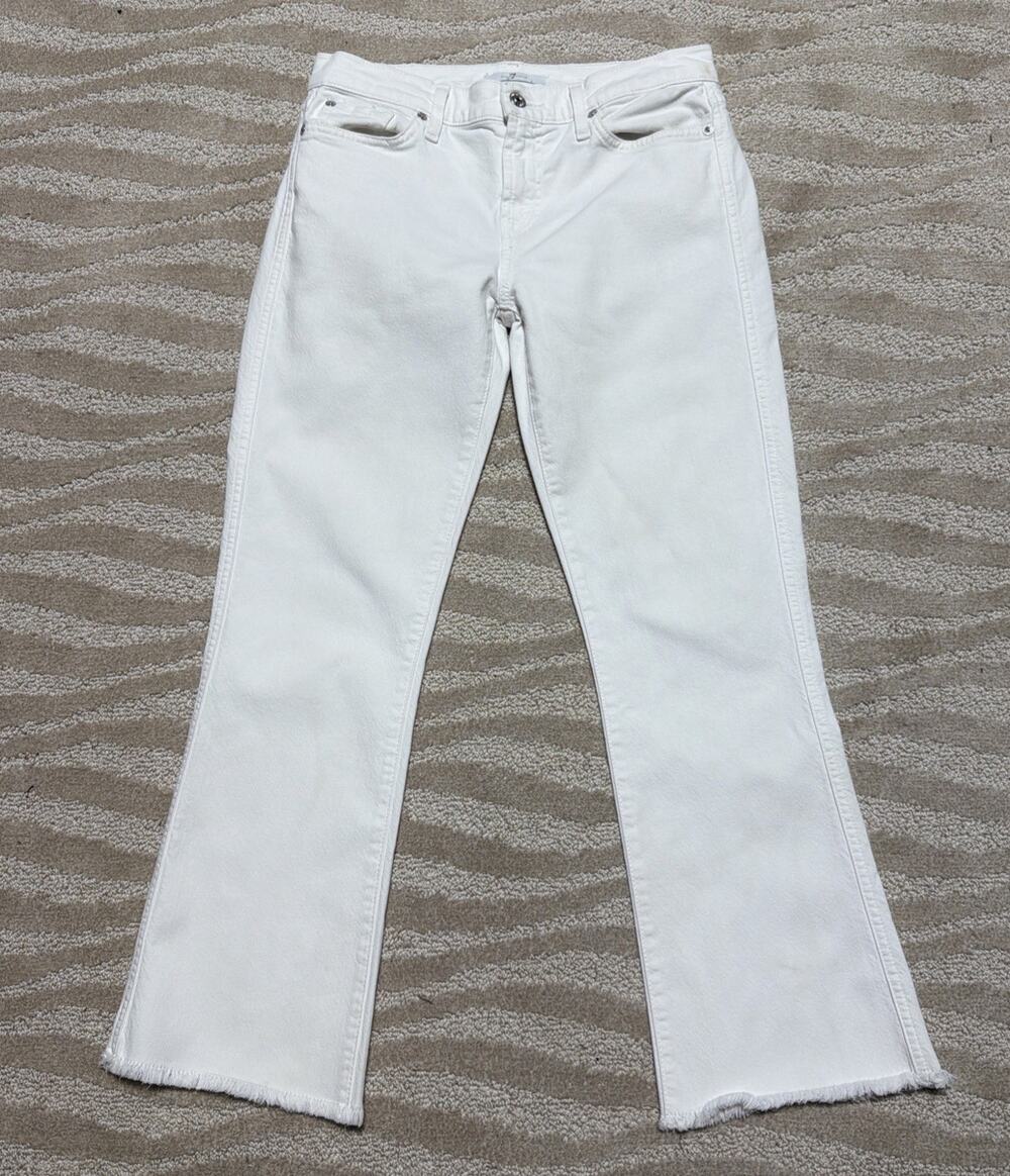 7 FOR ALL MANKIND Jeans Size 28 CROPPED BOOT FLARE Raw Hem White Stretchy